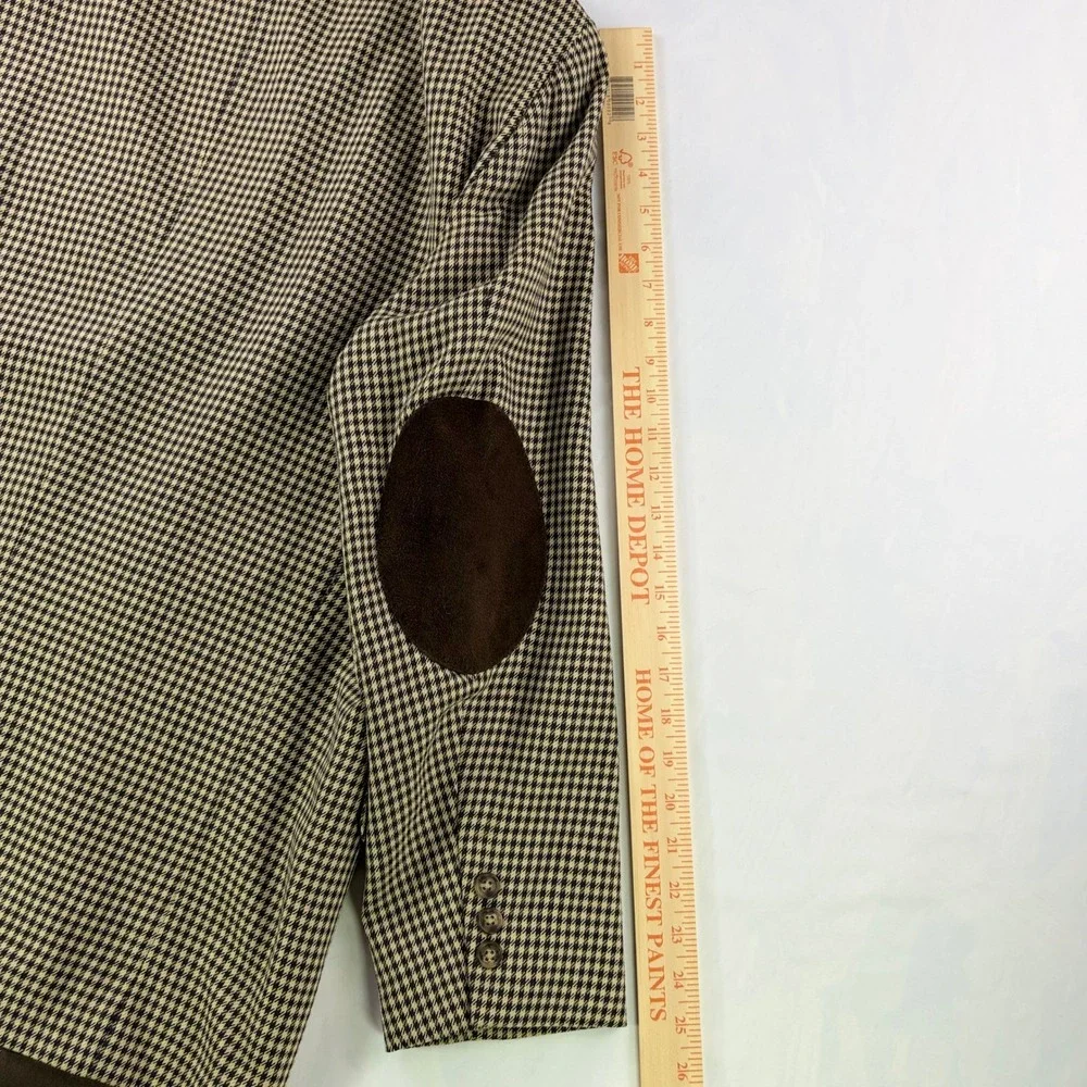 Vintage Banana Republic Wool Blazer Mens L Tan Houndstooth Elbow Patch USA